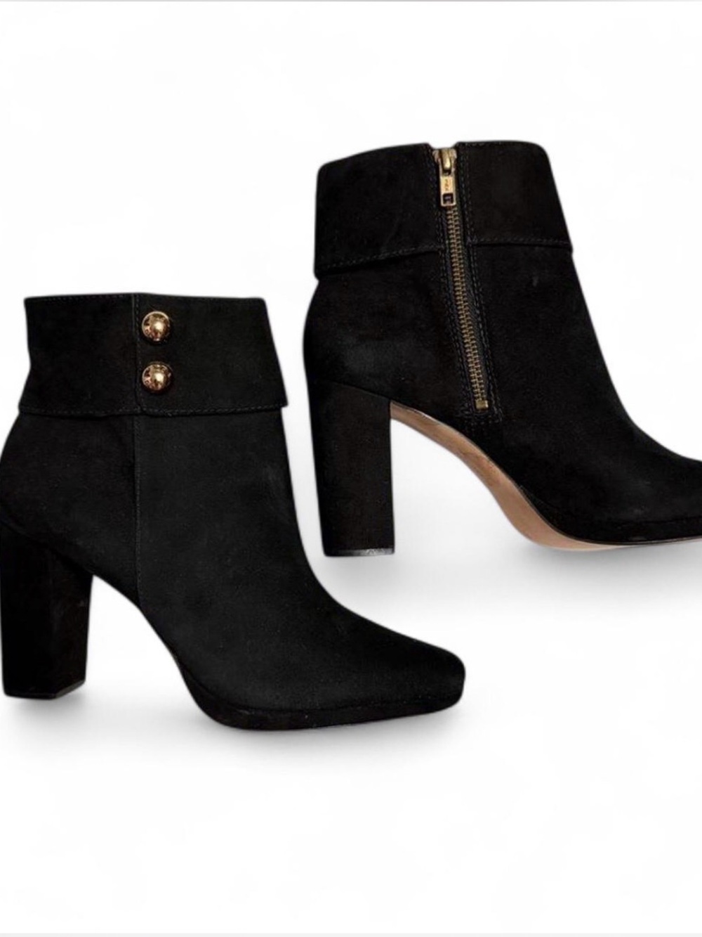Kate Spade Black Suede Ankle Boots with Gold Accent